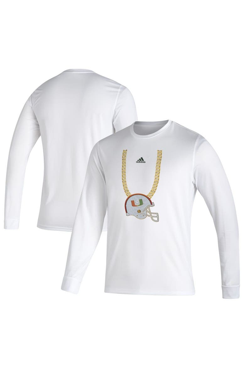 Men's adidas White Miami Hurricanes Turnover Chain Creator Long Sleeve T-Shirt, Alternate, color, White