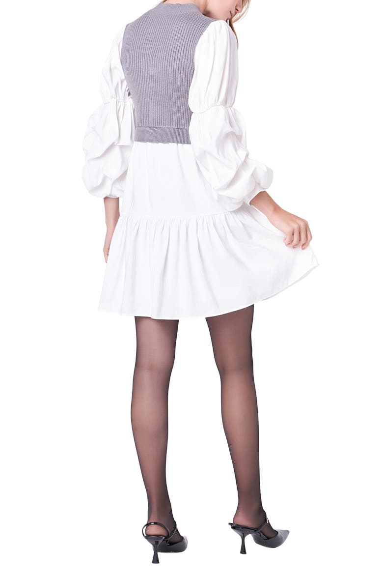 Mixed Media Long Sleeve Tiered Dress, Alternate, color, HEATHER GREY/WHITE