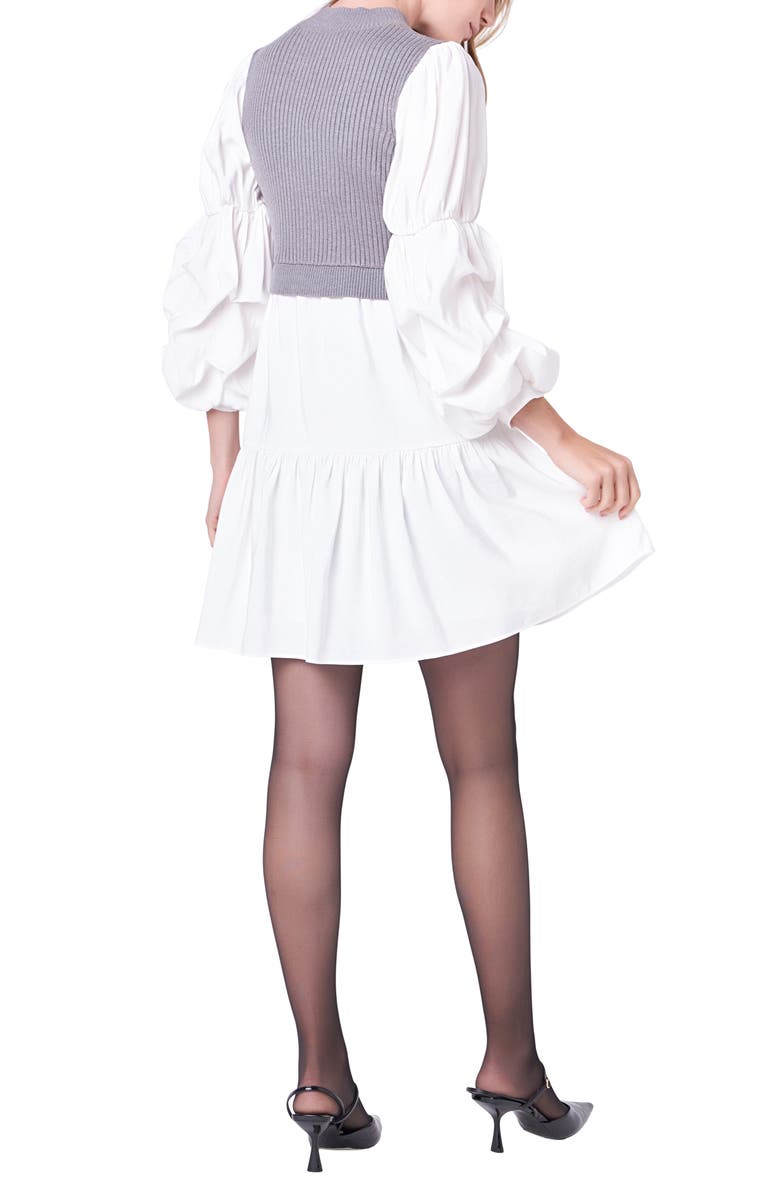 English Factory Mixed Media Long Sleeve Tiered Dress, Alternate, color, Heather Grey/White