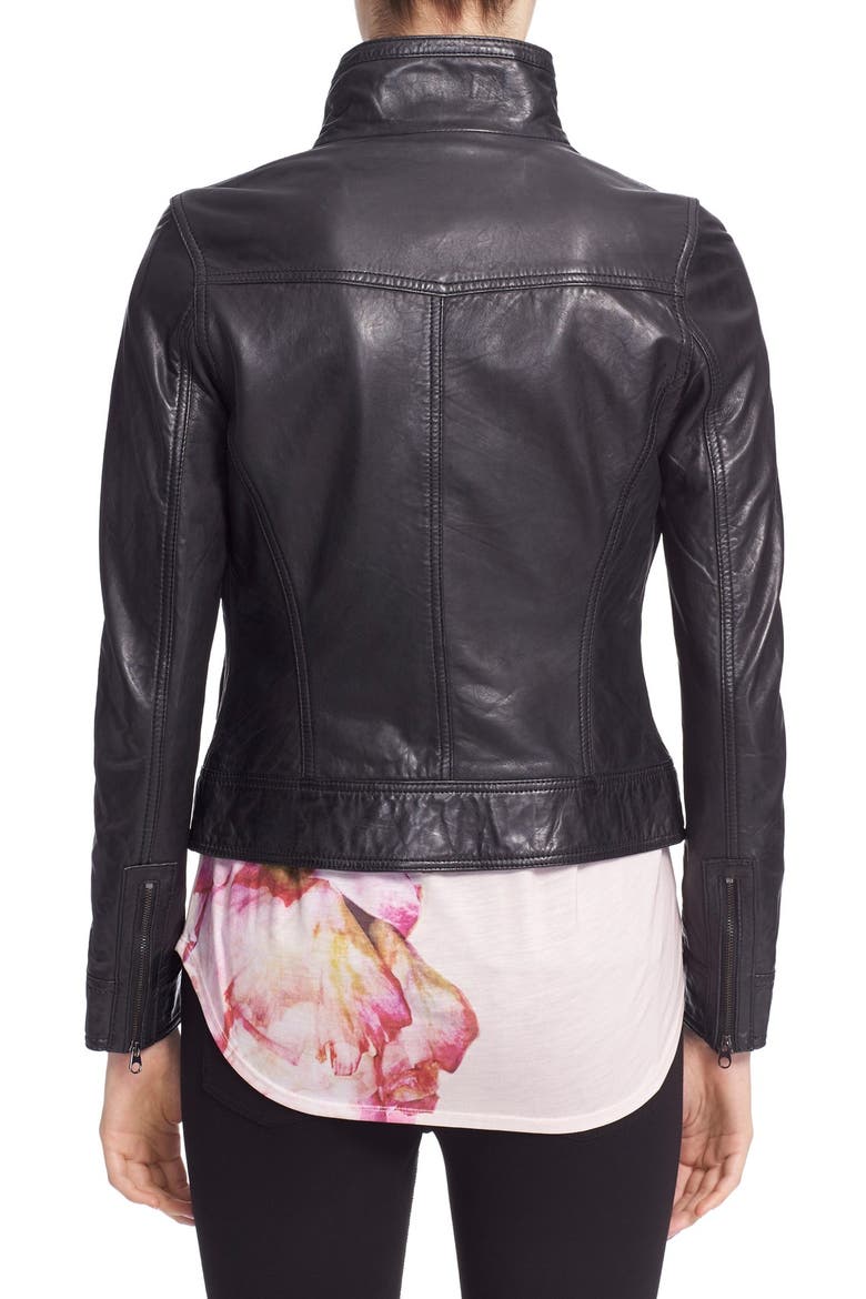 'Roark' Stand Collar Leather Jacket, Alternate, color, BLACK