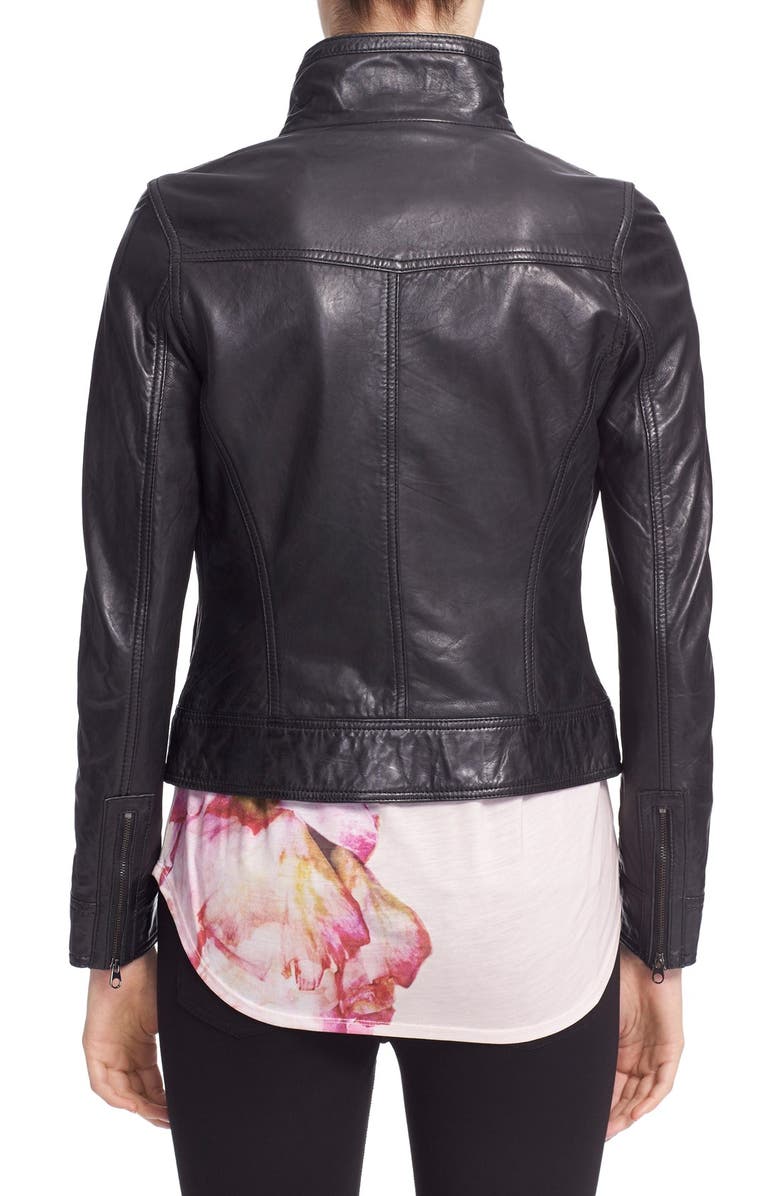 Ted Baker London 'Roark' Stand Collar Leather Jacket, Alternate, color, 