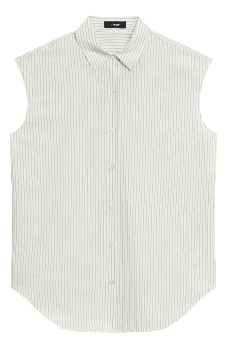 Theory Stripe Cap Sleeve Button-Up Shirt, Alternate, color, Green Multi