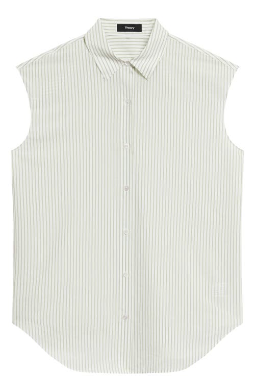 Theory Cinched Cap-sleeve Shirt In Striped Cotton-blend In Multi
