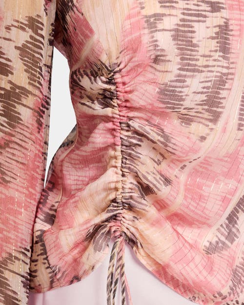 Santorelli Fabi Long Sleeve Top In Printed Silk Chiffon