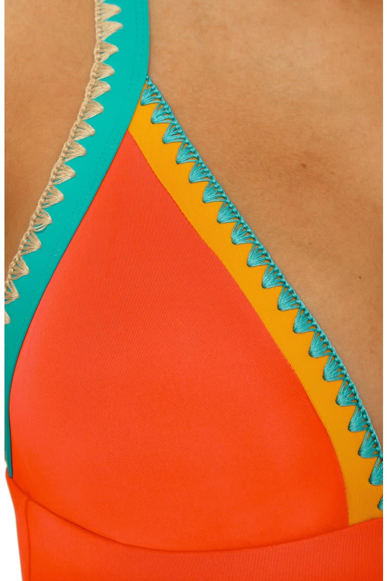 Avila Embroidered Trim Colorblock Binding One-Piece Swimsuit, Alternate, color, SCARLET