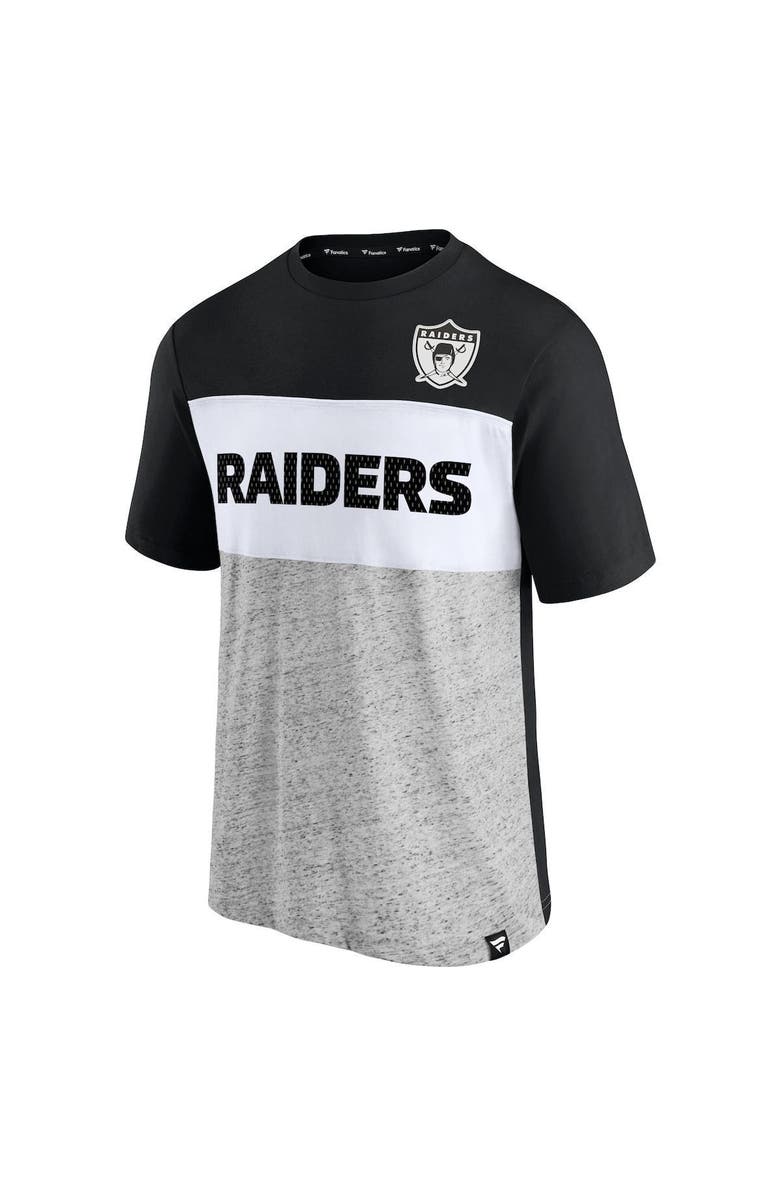 FANATICS Men's Fanatics Branded Black/Heathered Gray Las Vegas Raiders Throwback Colorblock T-Shirt, Alternate, color, Black