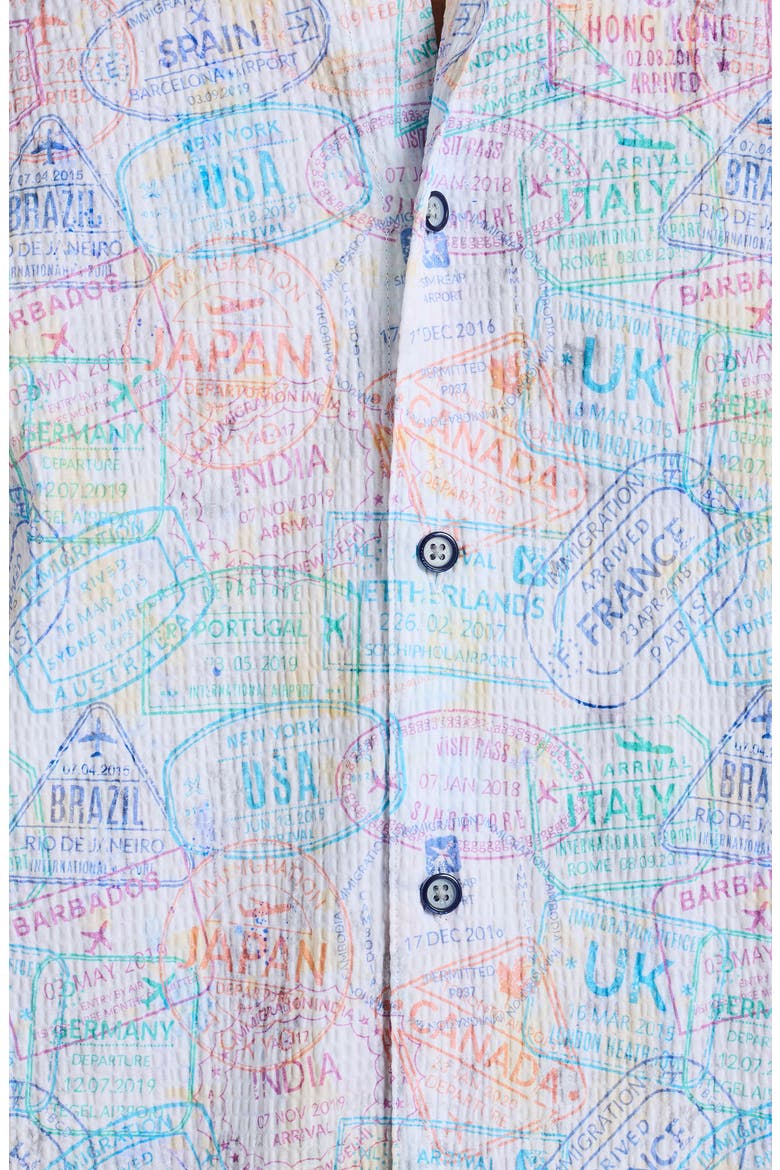 Passport Short Sleeve Cotton Seersucker Button-Up Shirt, Alternate, color, ORANGE MULTI