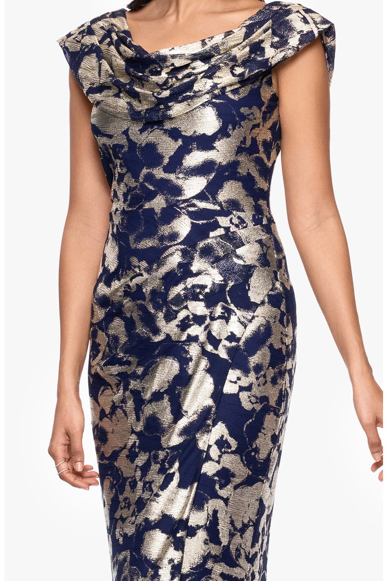 Metallic Floral Cowl Neck Sheath Gown, Alternate, color, NAVY/ GOLD