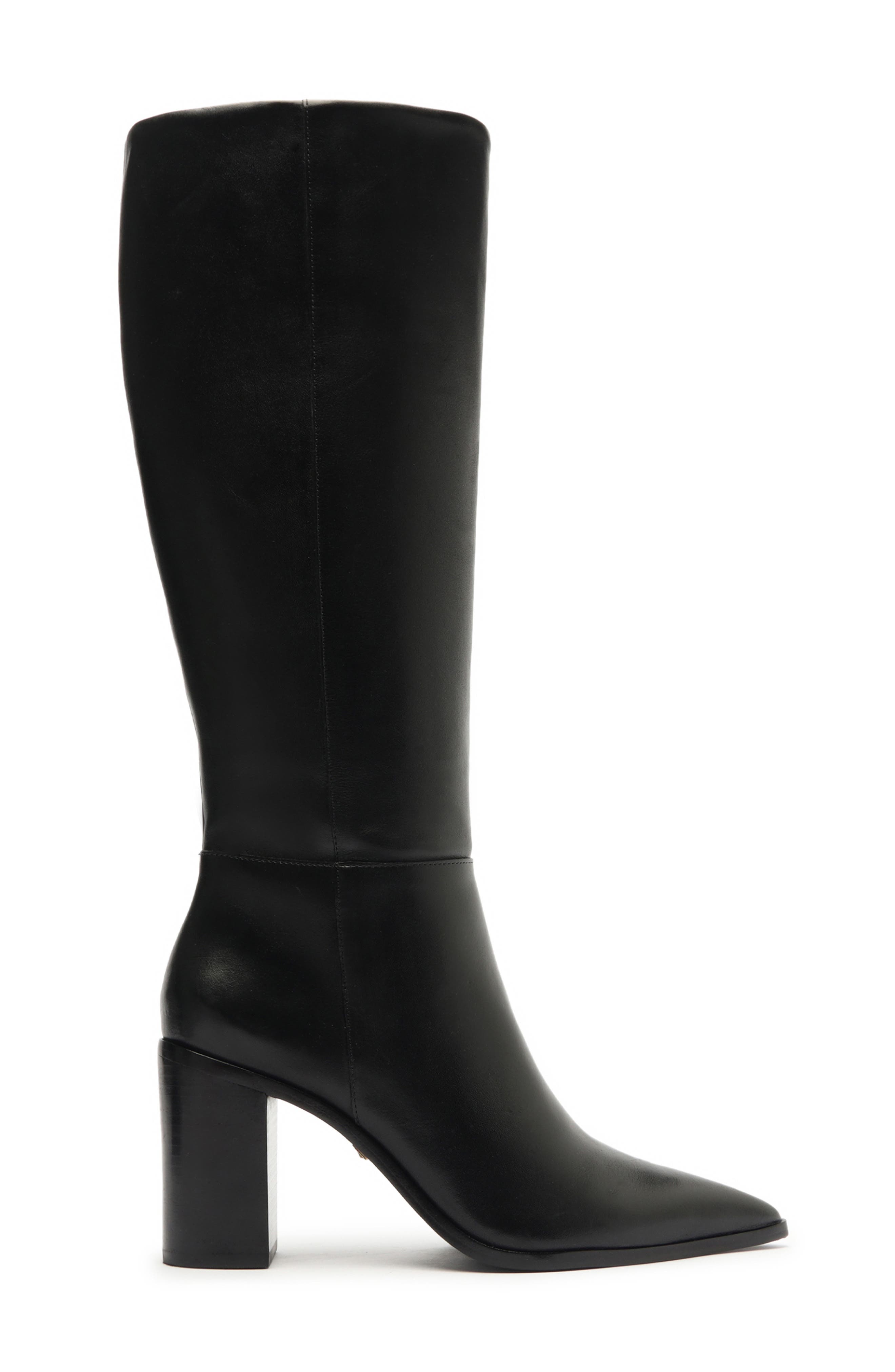 Schutz Mikki Up Block Pointed Toe Knee High Boot, Alternate, color, Black