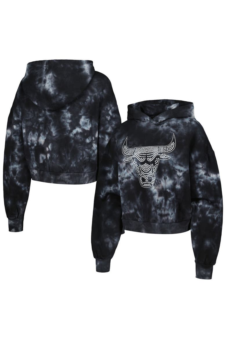 Women's The Wild Collective Black Chicago Bulls Tie-Dye Cropped Pullover Hoodie, Main, color, Black