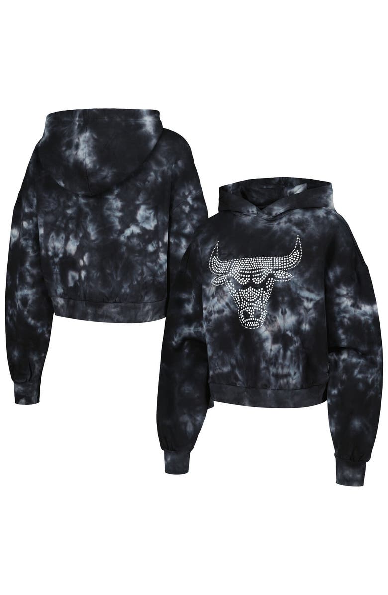 THE WILD COLLECTIVE Women's The Wild Collective Black Chicago Bulls Tie-Dye Cropped Pullover Hoodie, Main, color, Black