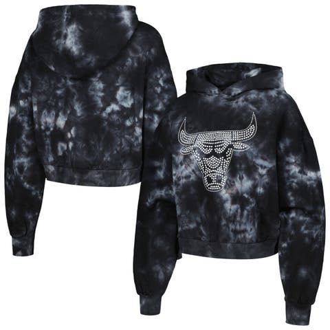 Women's The Wild Collective Black Chicago Bulls Tie-Dye Cropped Pullover Hoodie