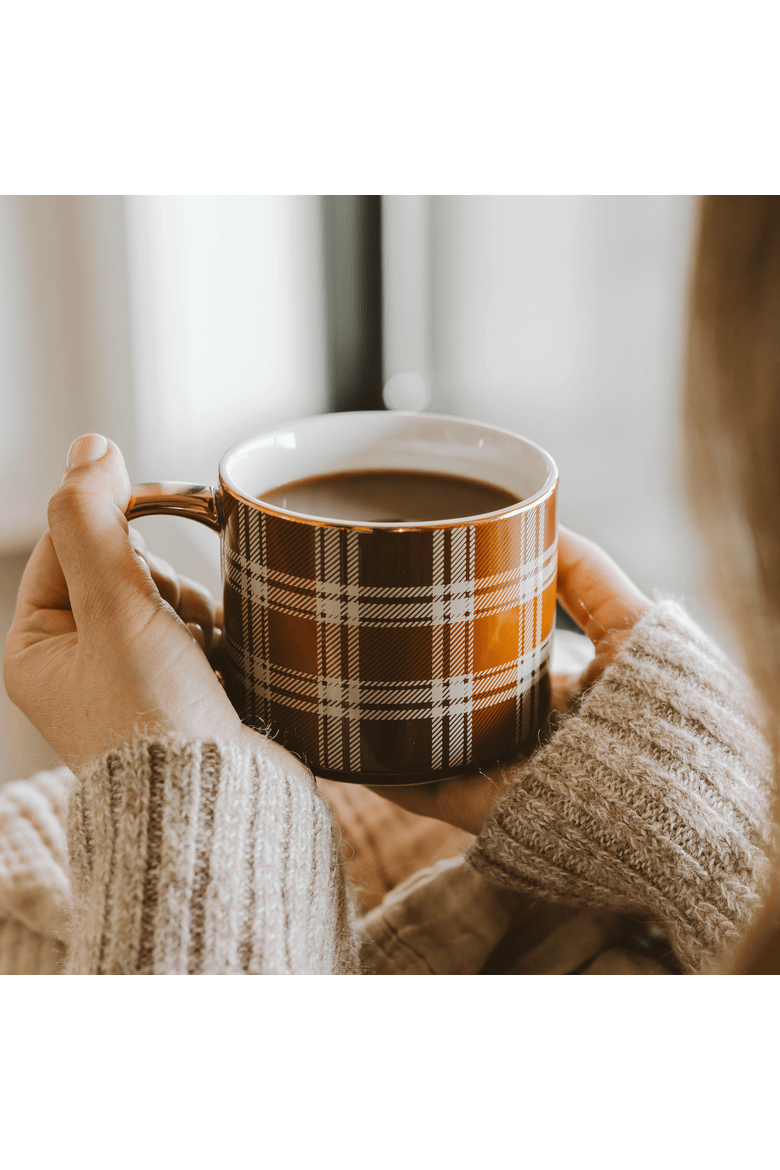 Fall Plaid 14 oz Coffee Mug, Alternate, color, Brown Plaid