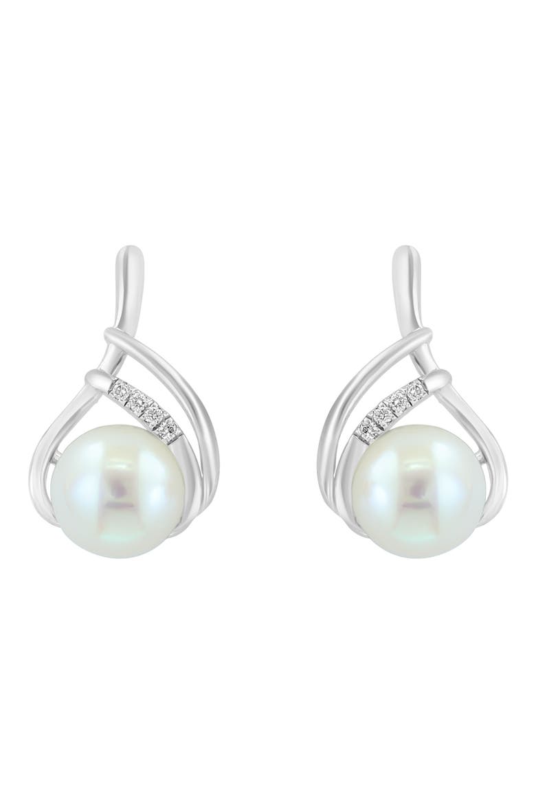 Freshwater Pearl & Diamond Stud Earrings - 0.04ct., Alternate, color, WHITE