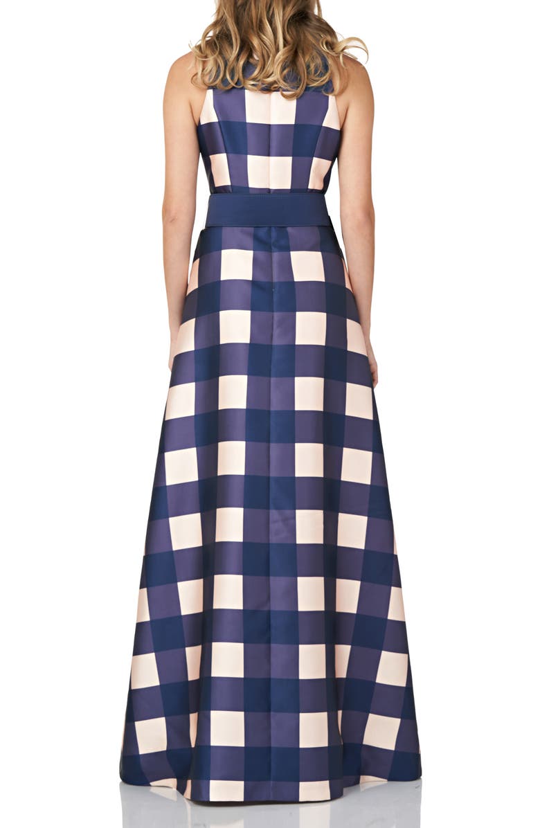 Kay Unger Jacqueline Gingham Belted A-Line Gown, Alternate, color,