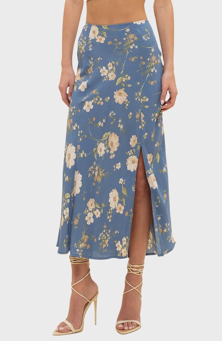 Blu Pepper Floral Maxi Skirt, Main, color, Dusty Blue Multi