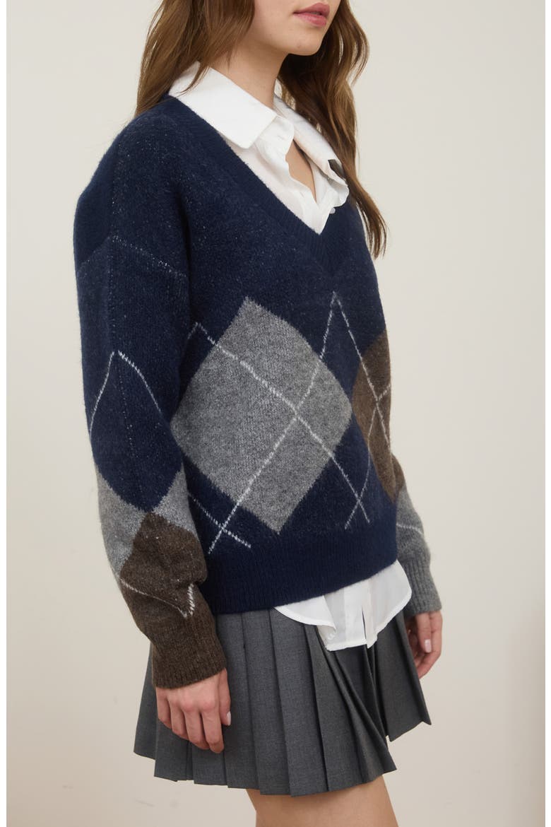 Argyle V-Neck Pullover Sweater, Alternate, color, NAVY