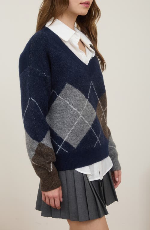 Blu Pepper Argyle V-neck Pullover Sweater In Blue
