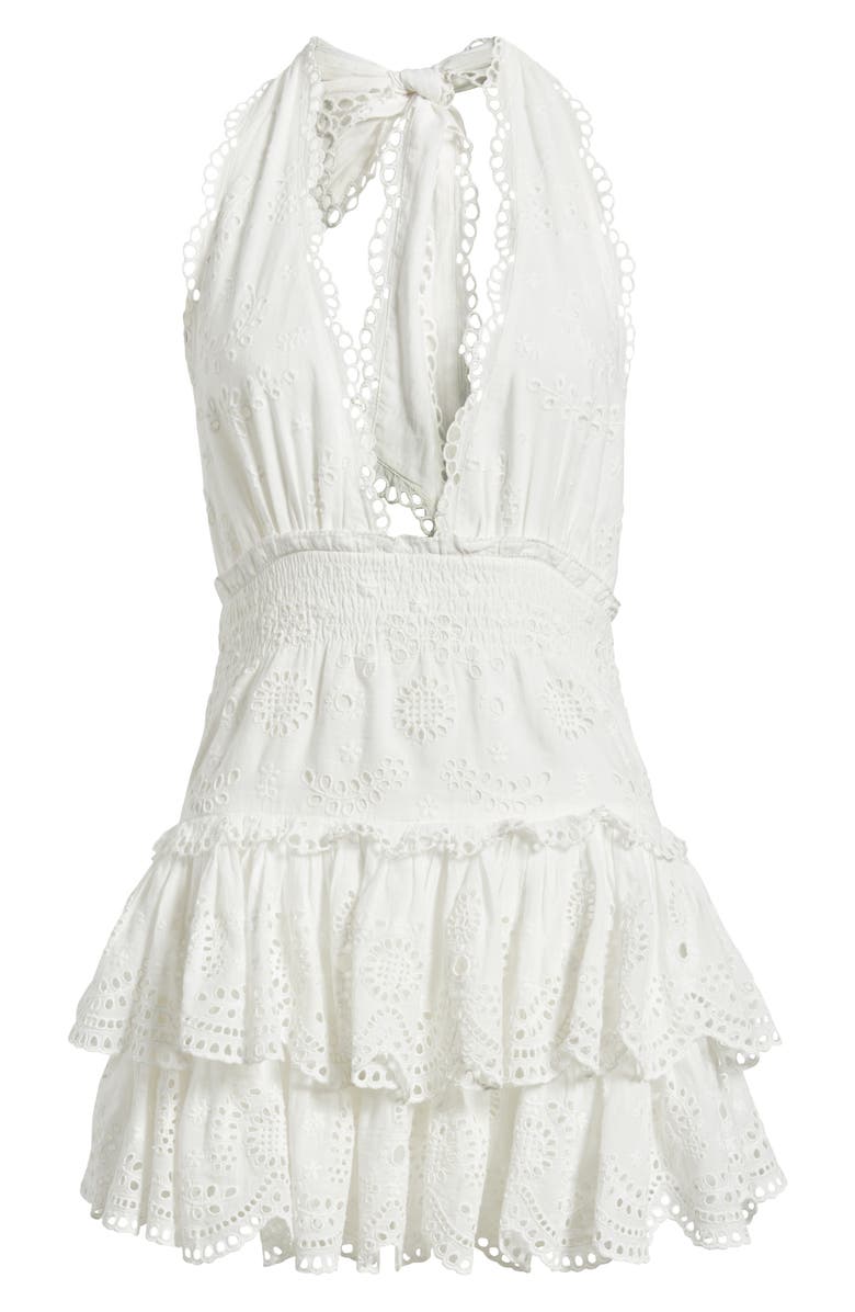 LoveShackFancy Janea Halter Neck Cotton Eyelet Minidress, Alternate, color, Optic White