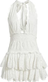 LoveShackFancy Janea Halter Neck Cotton Eyelet Minidress