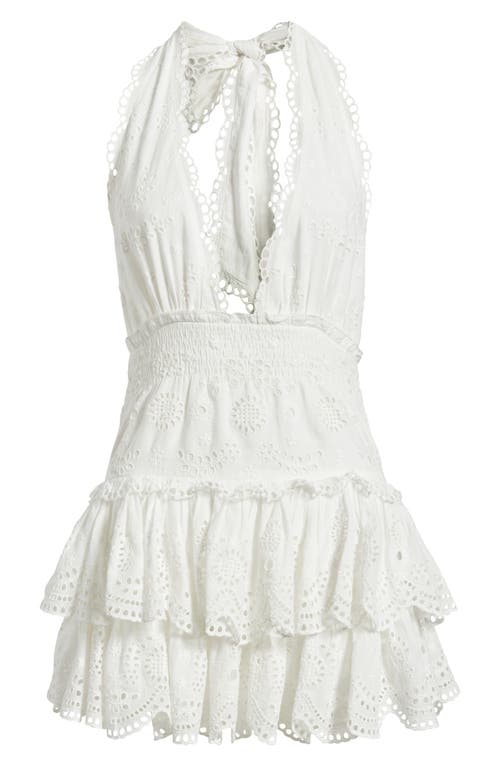 Loveshackfancy Janea Halter Neck Cotton Eyelet Minidress In Optic White