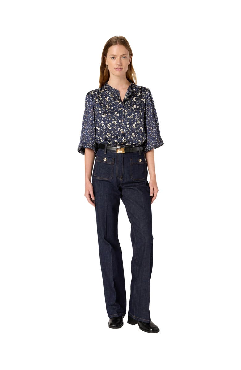 GERARD DAREL Anaelle Floral Mandarin Collar Shirt, Alternate, color, Navy Blue