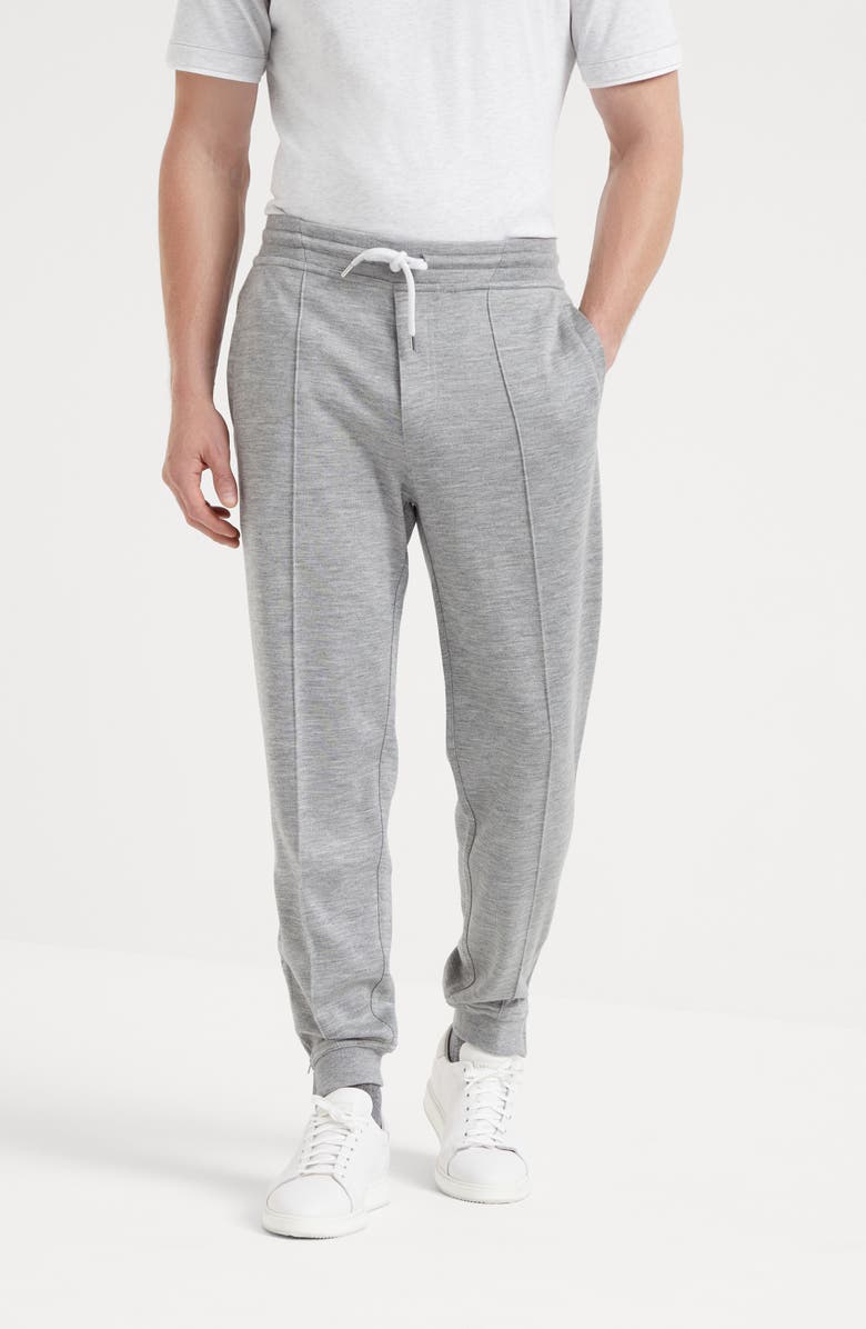 Brunello Cucinelli Cashmere and silk French terry trousers with Crête detail and elasticated zipper cuffs, Alternate, color, 