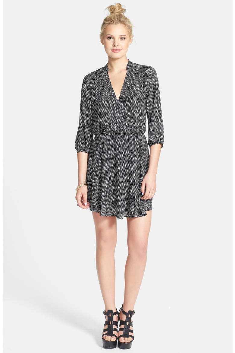Lush 'Kendal' Polka Dot Print Surplice Faux Wrap Dress, Main, color, BLACK/ TAUPE