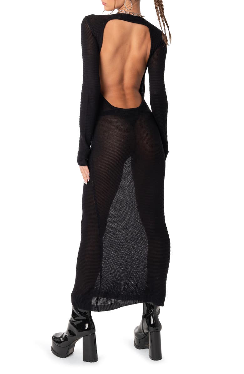 EDIKTED London Open Back Long Sleeve Knit Maxi Dress, Alternate, color, 