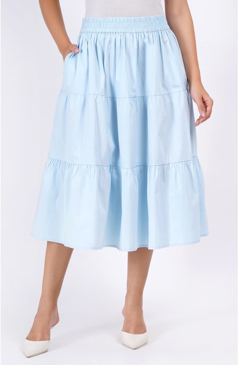 Leota Evelyn Tiered Midi Skirt, Main, color, Wispy Blue