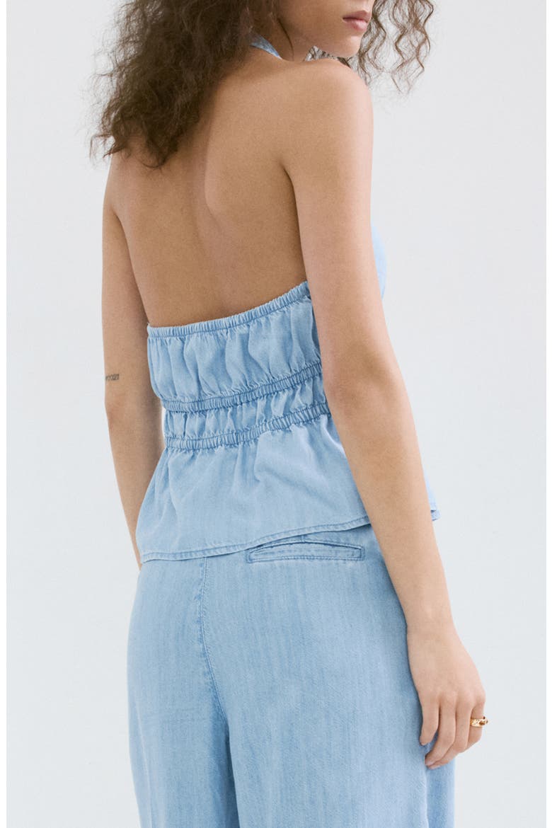 Eva Tie Front Halter Denim Top, Alternate, color, LIGHT BLUE