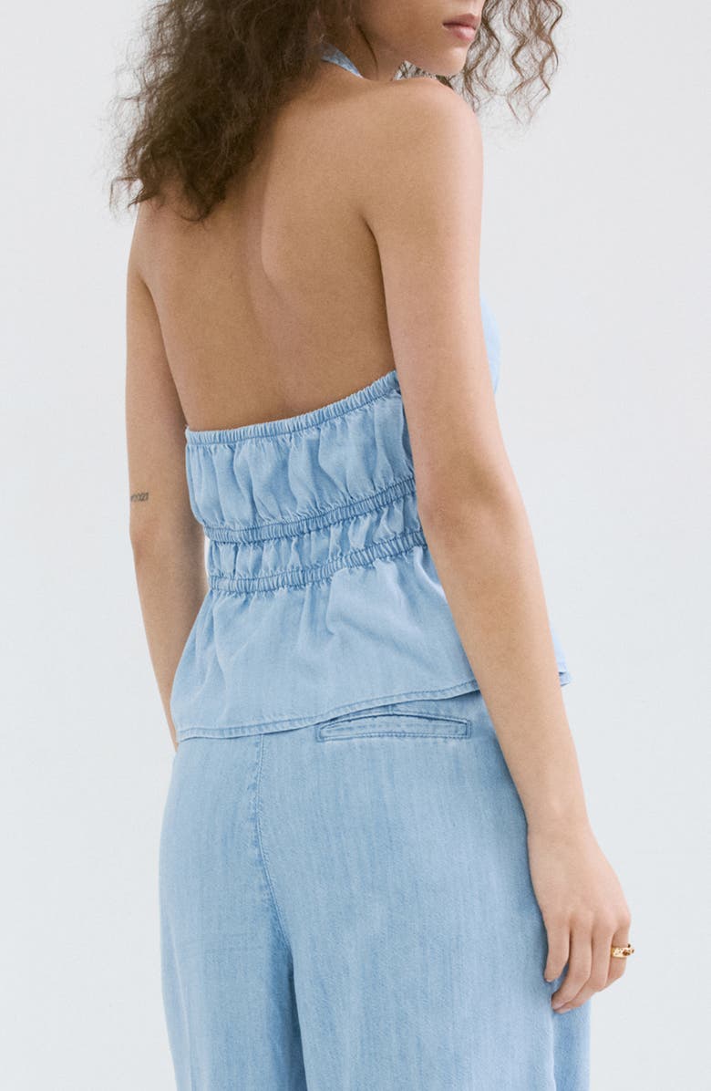 MANGO Eva Tie Front Halter Denim Top, Alternate, color, Light Blue
