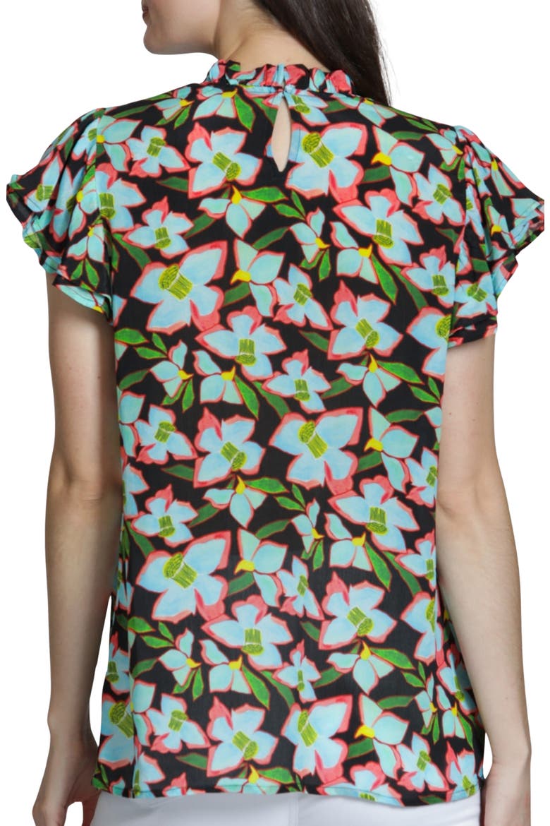 Allover Print Flutter Sleeve Shirt, Alternate, color, TURQUOISE MULTI