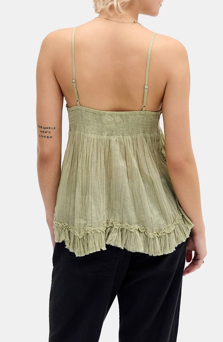 BDG Urban Outfitters Clara Embroidered & Ruffle Trim Camisole, Alternate, color, Khaki