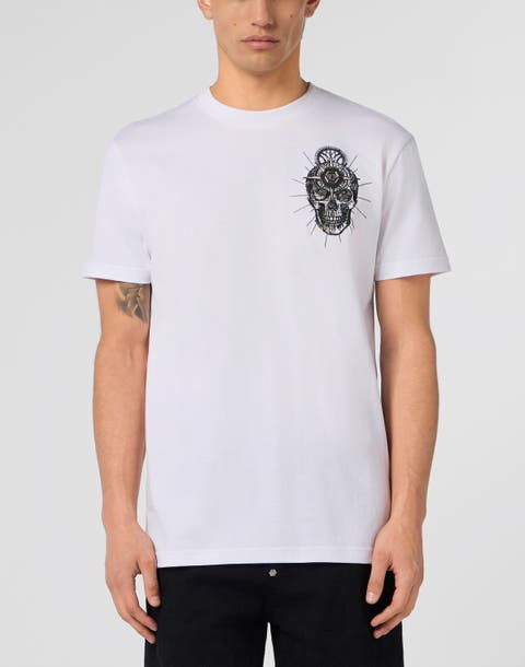 Round Neck T-Shirt Chest Embroidery Skull Men