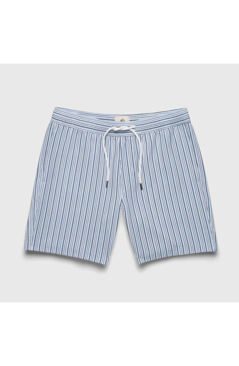 Surfside Supply Co. Jimmy 6.5" Seersucker Stripe Volley Swim Trunks, Main, color, Skyway Blue