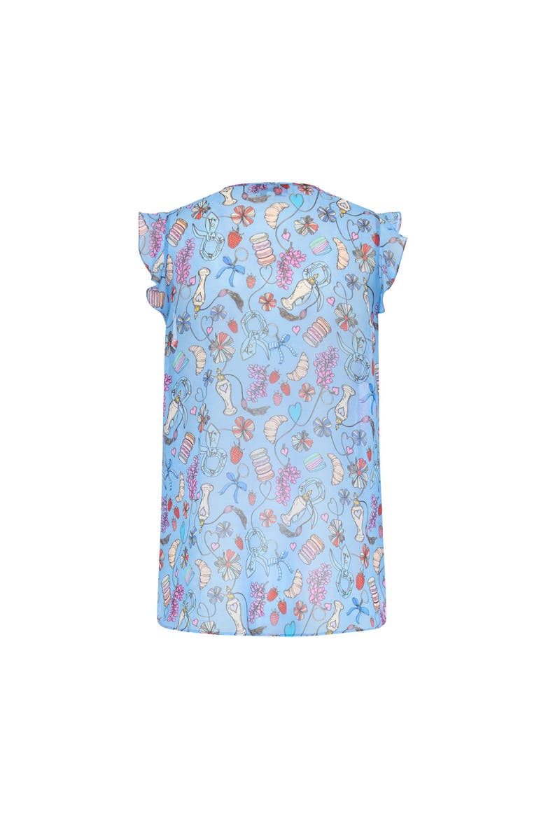 Printed Silk Top With Pleating, Alternate, color, Bleu/Multicolour