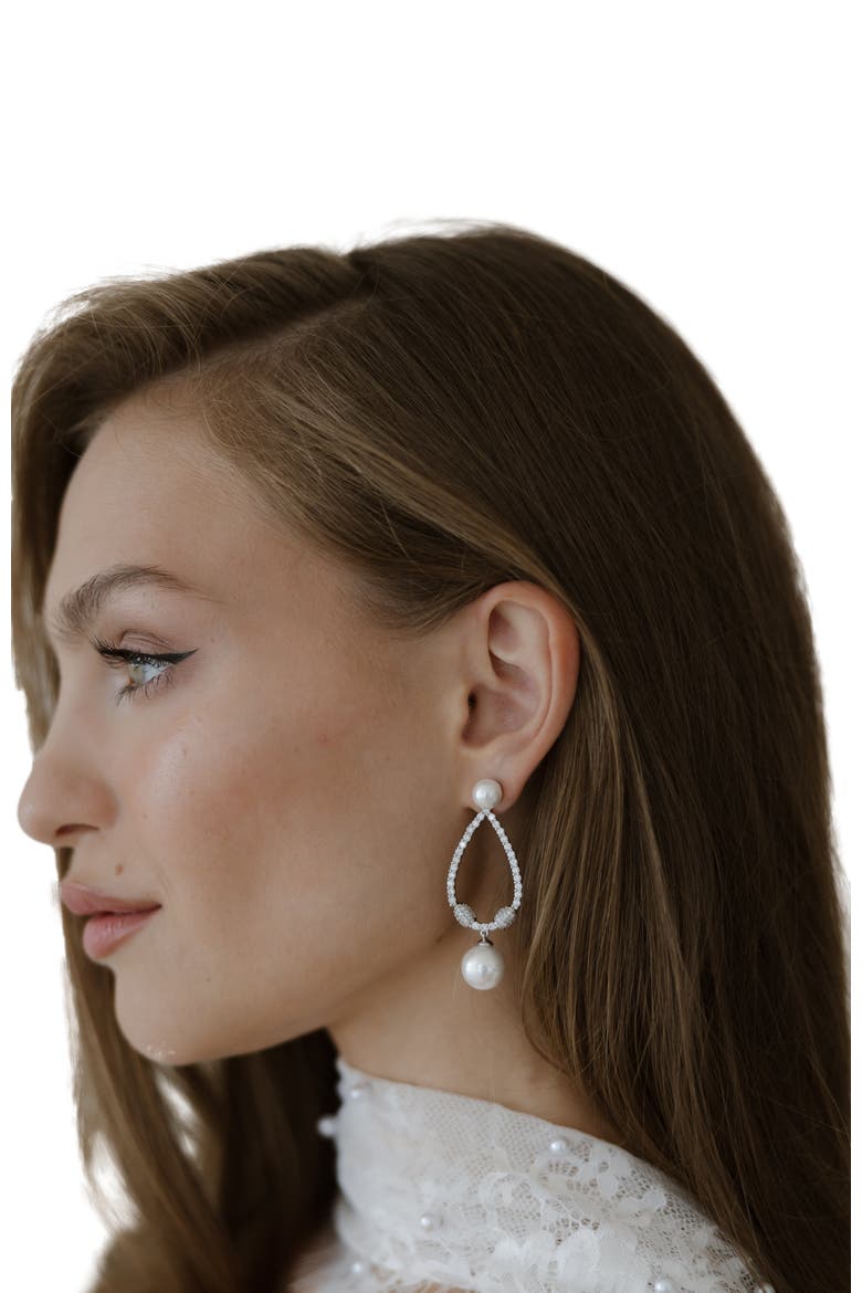 Muse Pearl Drop Earrings, Alternate, color, Silver