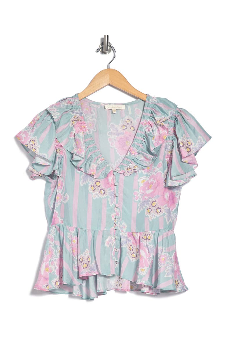 Aida Floral Ruffle Silk Blouse, Alternate, color, MOSS