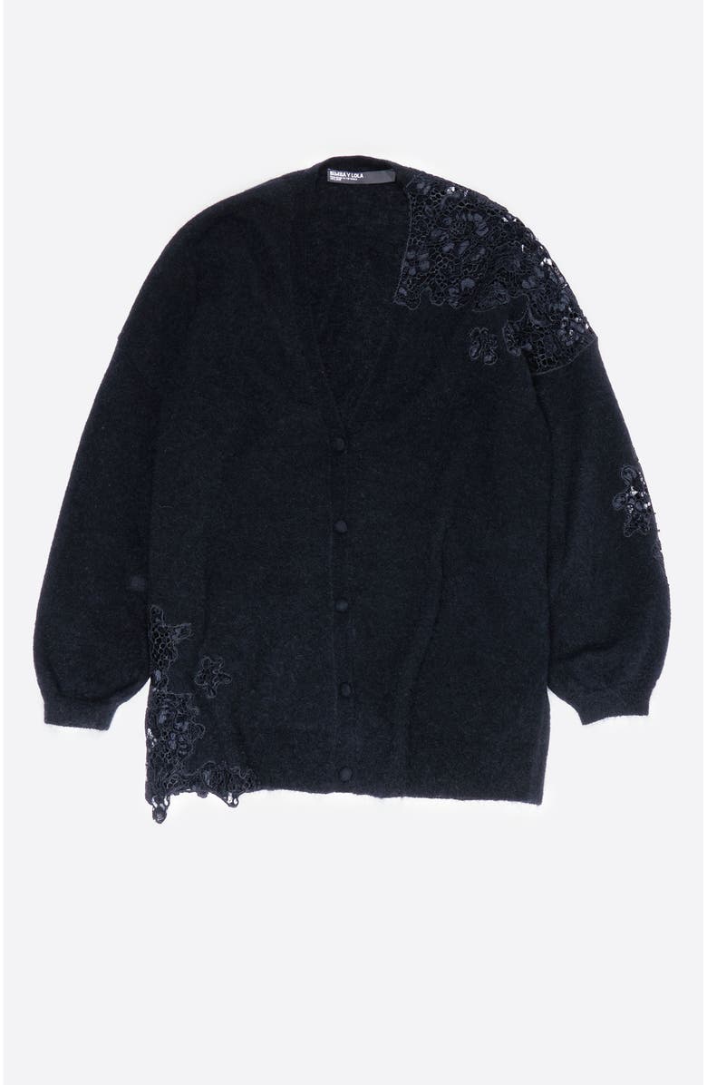 Bimba y Lola Long Lace Cardigan, Alternate, color, Black