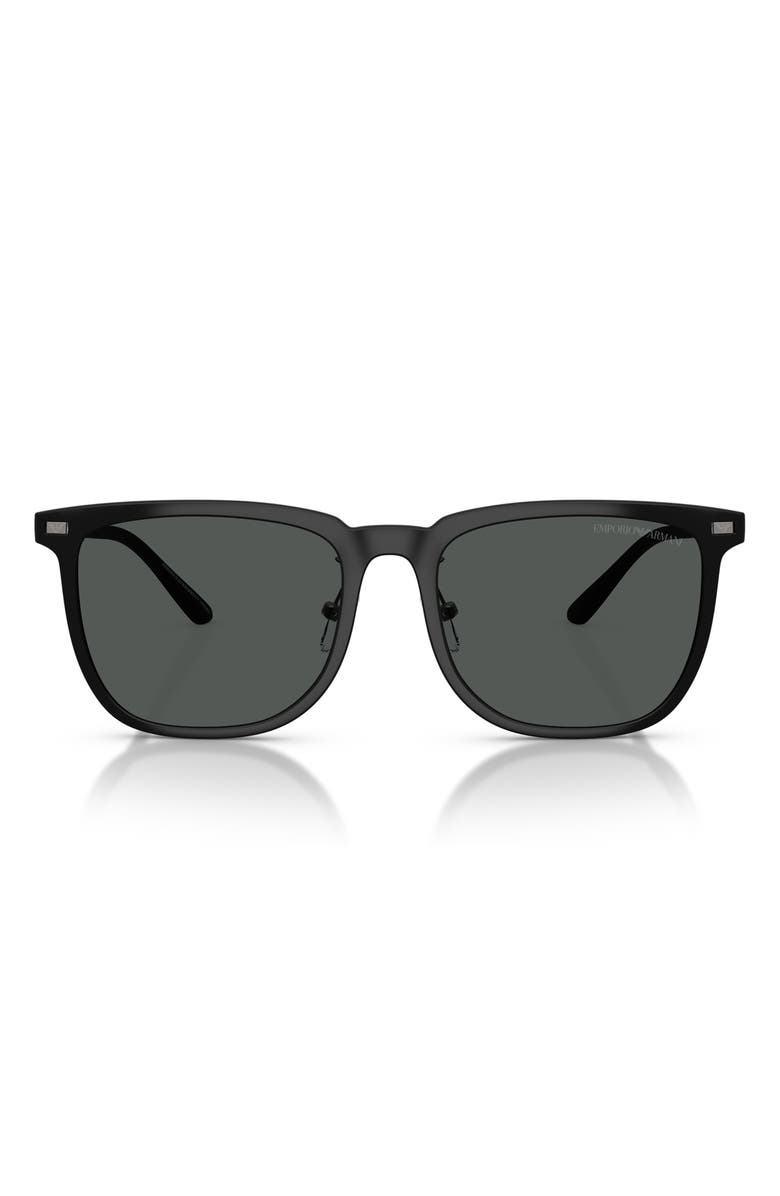 Emporio Armani 56mm Irregular Sunglasses, Main, color, Matte Black / Dark Grey