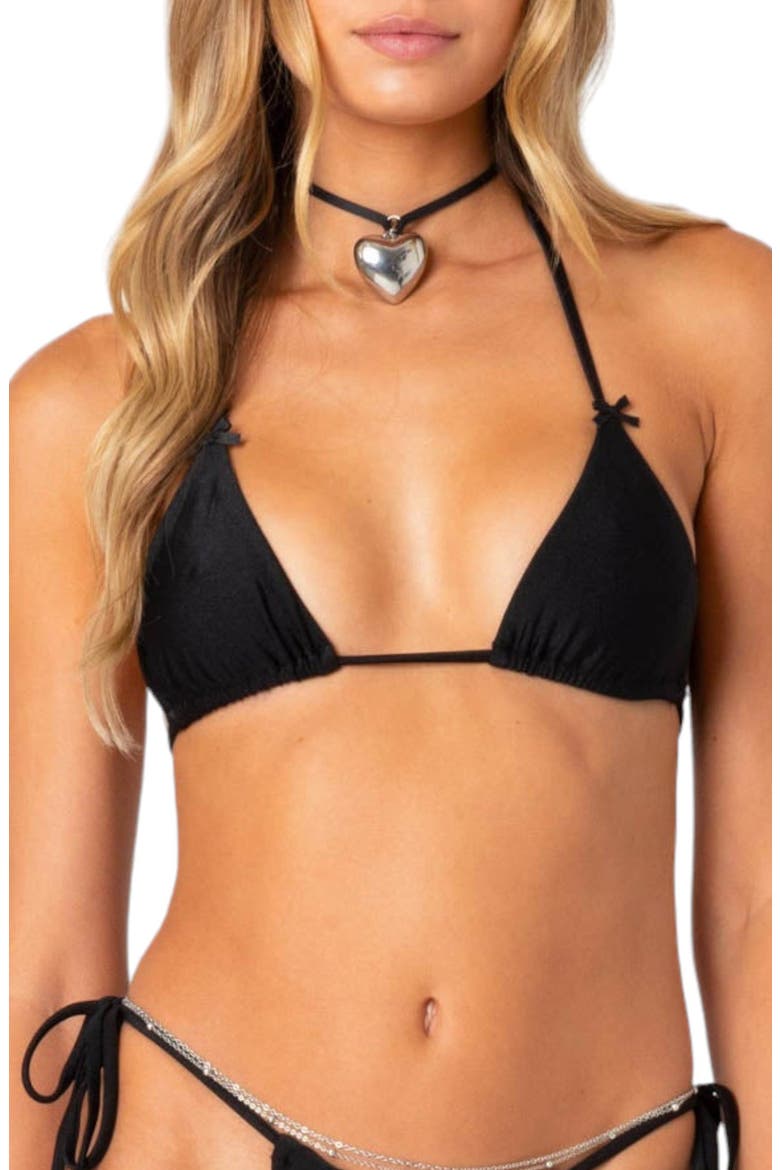 Darling Bow Triangle Bikini Top, Main, color, BLACK