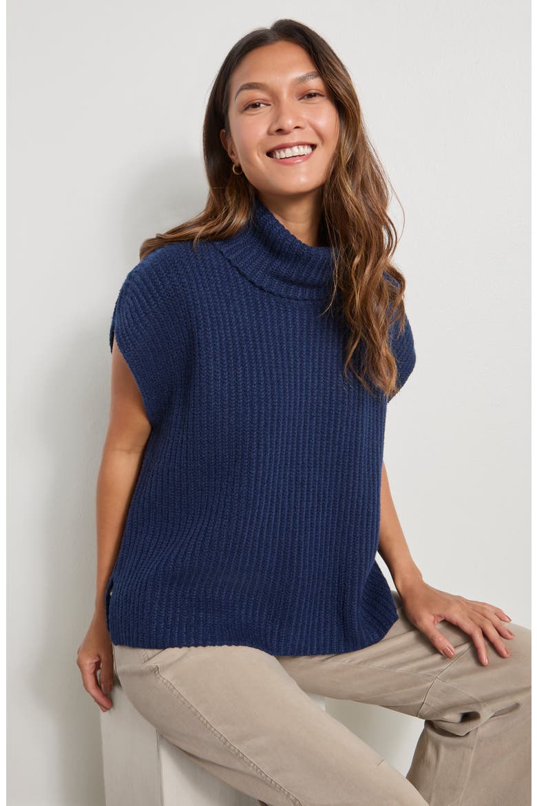Rosalie Turtleneck Short Sleeve Sweater, Alternate, color, NAVY