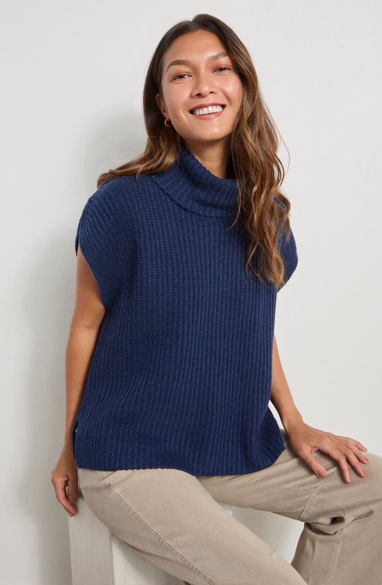 Splendid Rosalie Turtleneck Short Sleeve Sweater, Alternate, color, Navy