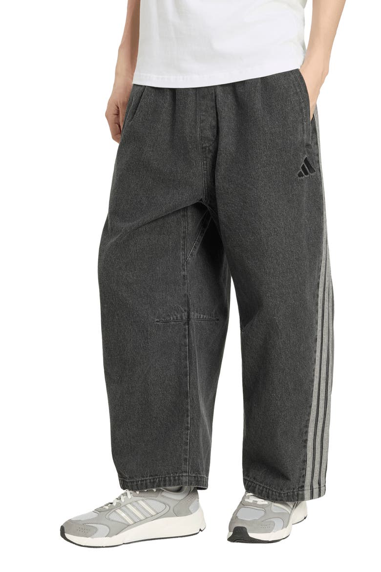 Relaxed Leg 3-Stripes Denim Pants, Main, color, BLACK