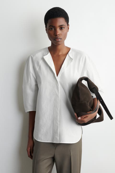 Sculptural Pima Cotton-Poplin Blouse