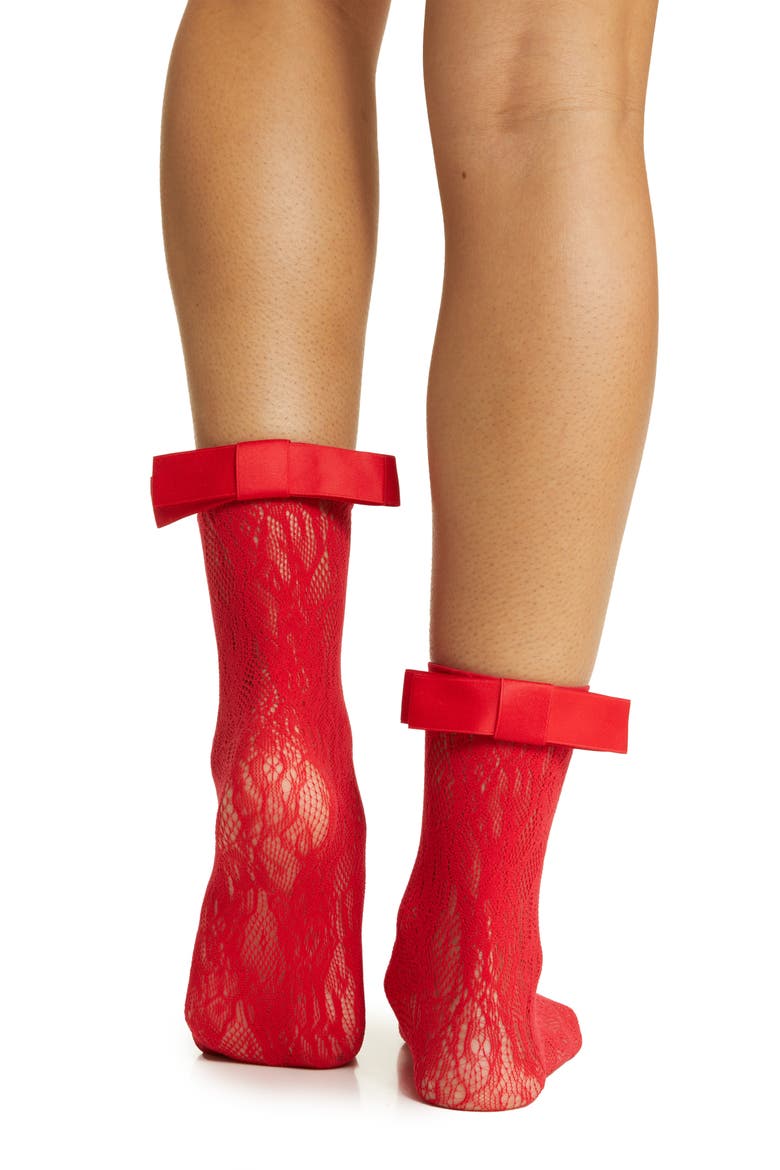 Coco Bow Lace Crew Socks, Alternate, color, RED