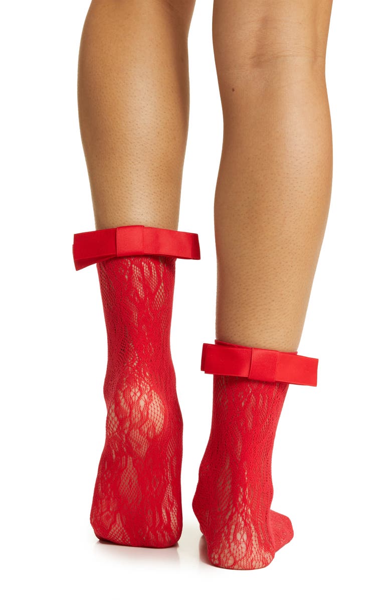 HIGH HEEL JUNGLE Coco Bow Lace Crew Socks, Alternate, color, Red