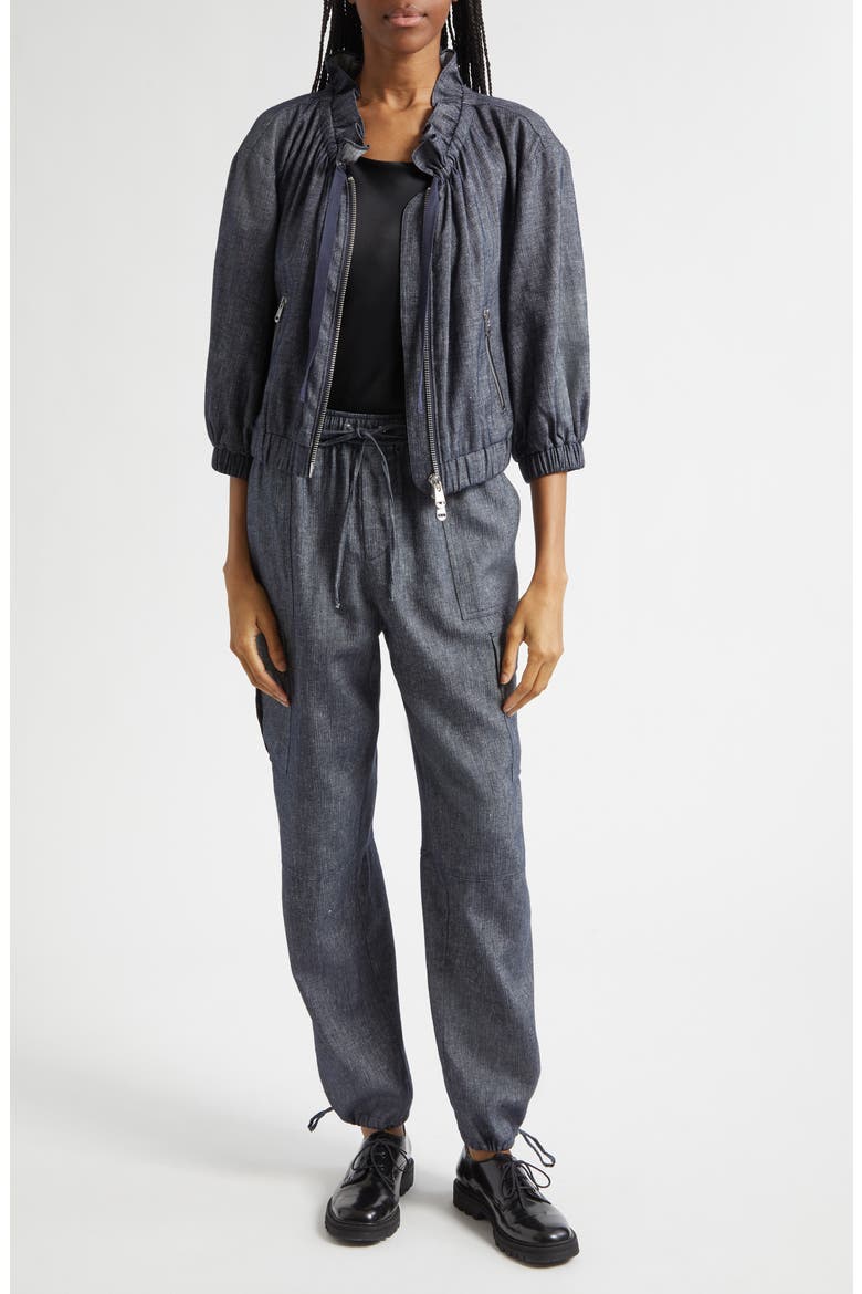 Kaylie Linen & Cotton Jacket, Alternate, color, NAVY/ IVORY