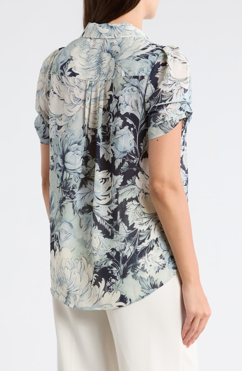 Adrianna Papell Patterned Pinch Sleeve Button-Up Shirt, Alternate, color, Soft Cloud Vintage Floral